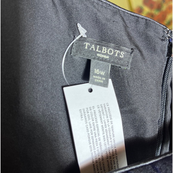 TALBOTS sz 16W Tank Dress Fit-N-Flair Black Blue Damask Texture Floral Twirl NEW - Picture 14 of 16